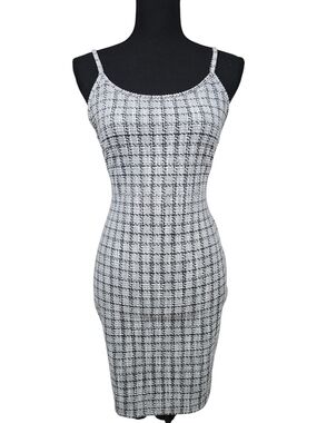 Sleeveless Black and White Tweed Bodycon Dress